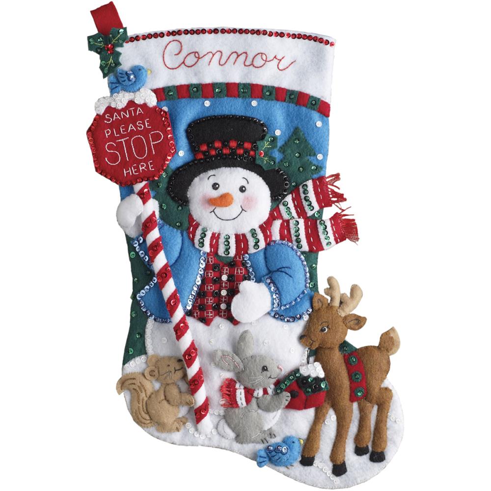 Christmas Stocking Kit | Bucilla Stocking | Santa Stop Here! Santa Stop Here 18" DIY Bucilla Christmas Stocking Kit Yarn Designers Boutique