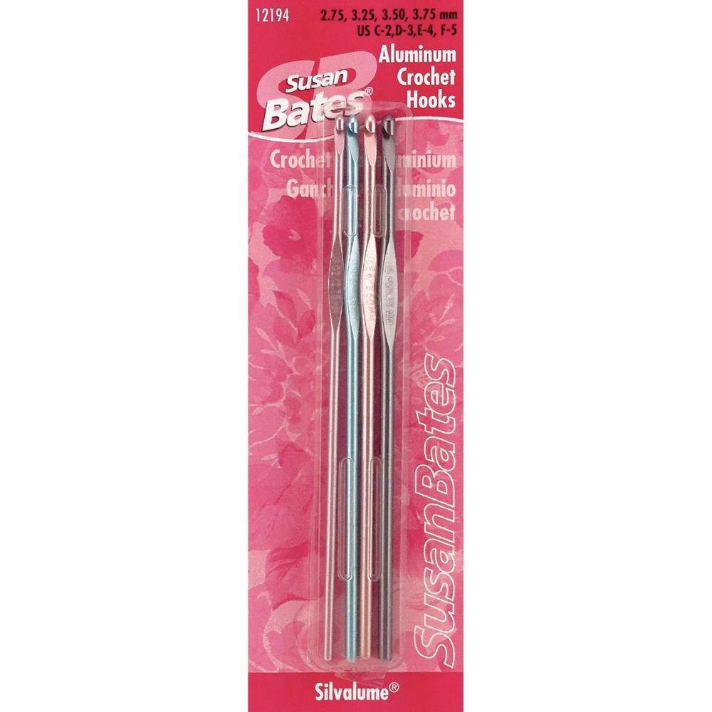 Crochet Hooks | Susan Bates Silvalume Crochet Hook Set C2, D3, E4, F5 Susan Bates Silvalume Crochet Hook Set C, D, E, F Yarn Designers Boutique