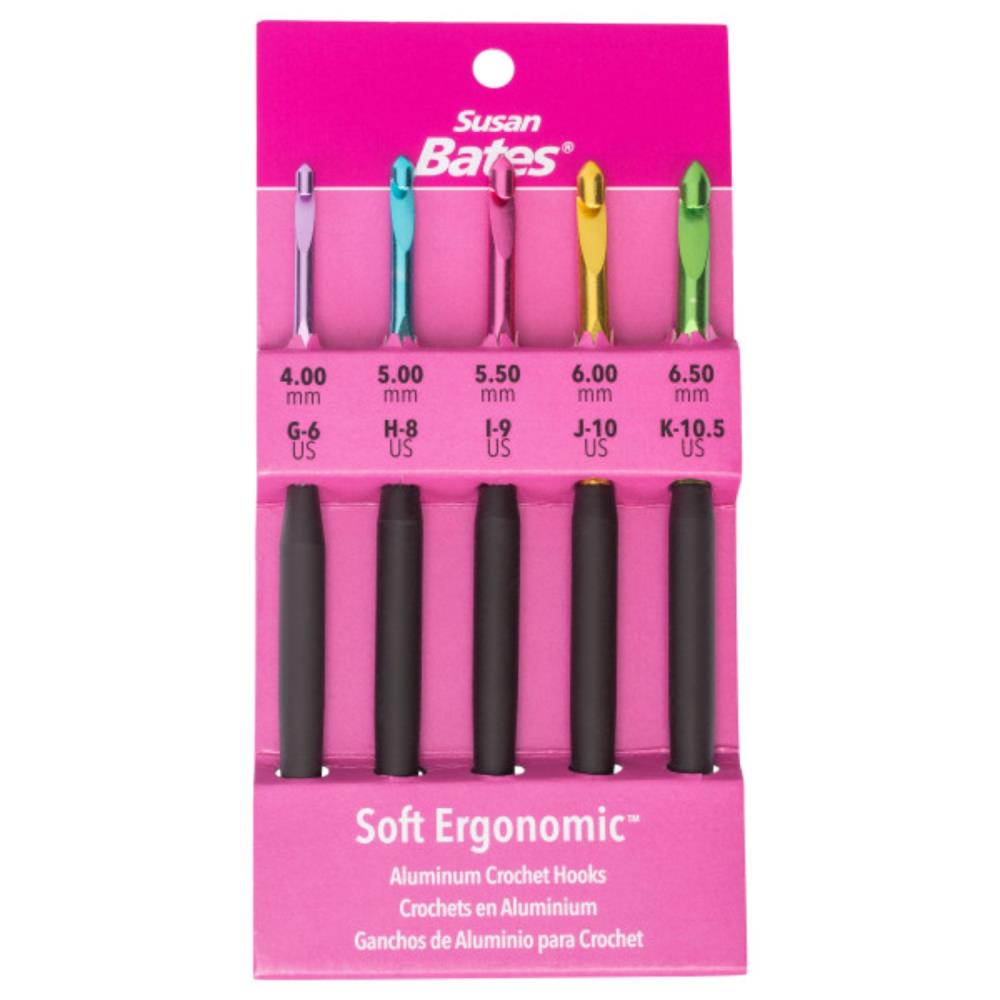 Ergonomic Crochet Hooks | Susan Bates Soft Aluminum Hook Set G6-K10.5 Soft Ergonomic Crochet Hook Set G, H, I, J, K, Susan Bates Yarn Designers Boutique