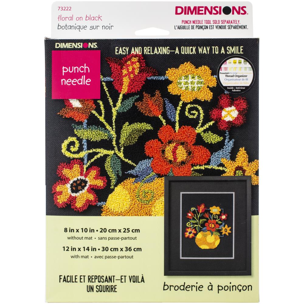 Rustic Decor, Floral Punch Needle | Beginner Kit to Learn Punch Needle Floral on Black Punch Needle Kit Yarn Designers Boutique
