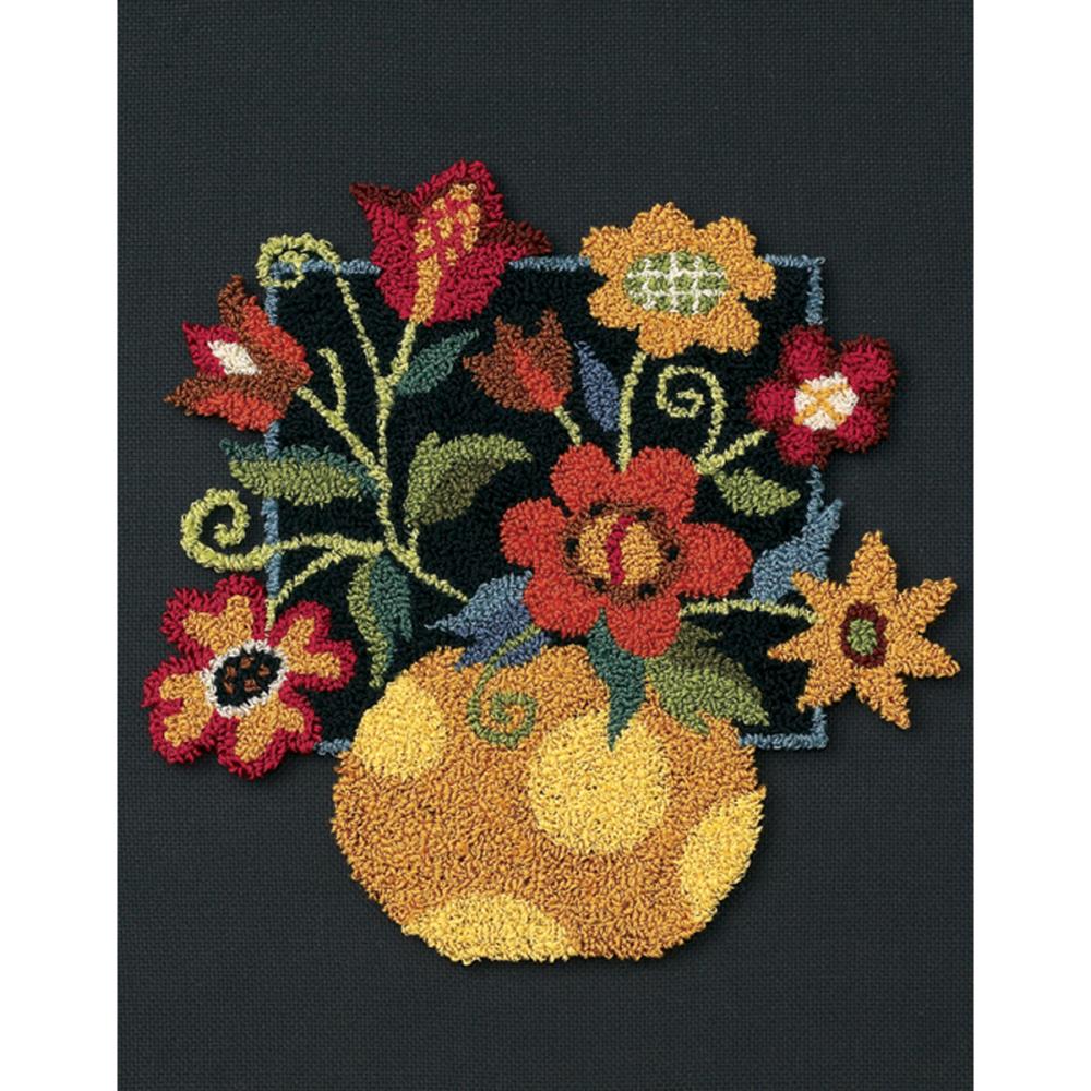 Rustic Decor, Floral Punch Needle | Beginner Kit to Learn Punch Needle Floral on Black Punch Needle Kit Yarn Designers Boutique