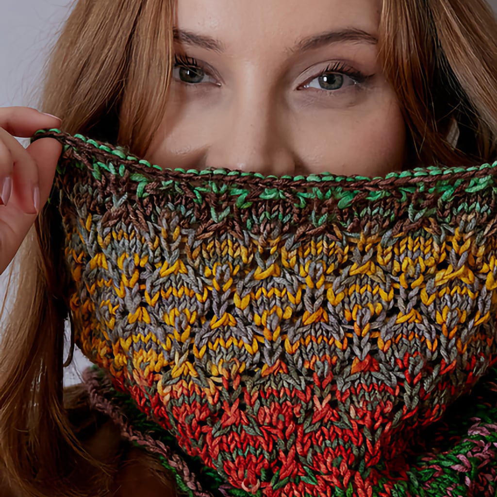 Merino Wool Knitting Yarn, Uneek Worsted by Urth Yarns, Self Striping Lantern Lace Cowl Knitting Kit by Catherine Salter Bayer Yarn Designers Boutique