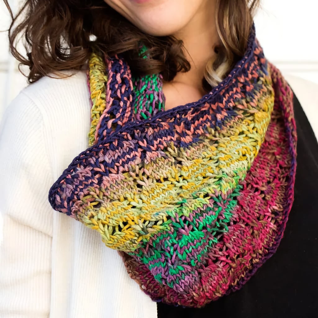 Merino Wool Knitting Yarn, Uneek Worsted by Urth Yarns, Self Striping Lantern Lace Cowl Knitting Kit by Catherine Salter Bayer Yarn Designers Boutique