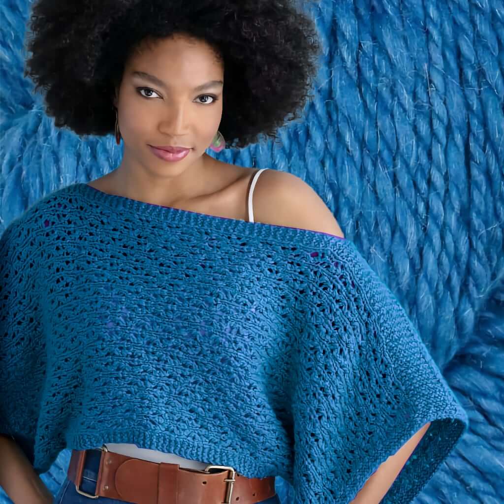 Lace Top Summer Knitting Kit Natasha Cropped Knit Caftan Top, lace knit blue short caftan top