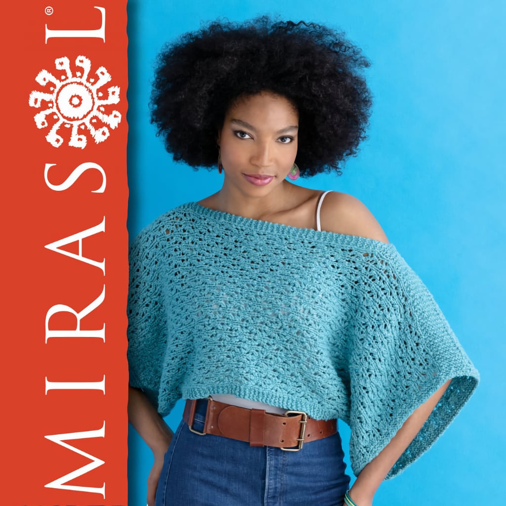 Lace Top Summer Knitting Pattern Natasha Cropped Knit Caftan Top, lace knit blue short caftan top