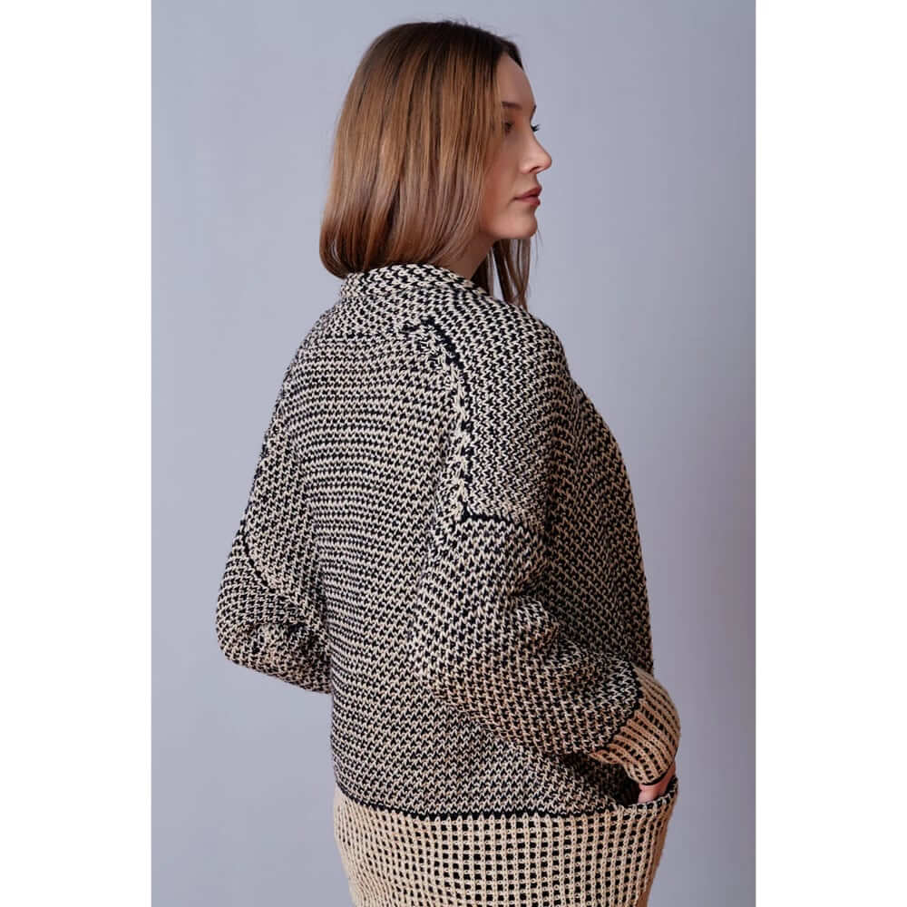 Crosshatch Knit Cardigan Sweater Knitting Pattern & Yarn Kit in Urth Yarns DK Harvest Oleaster & Thuja