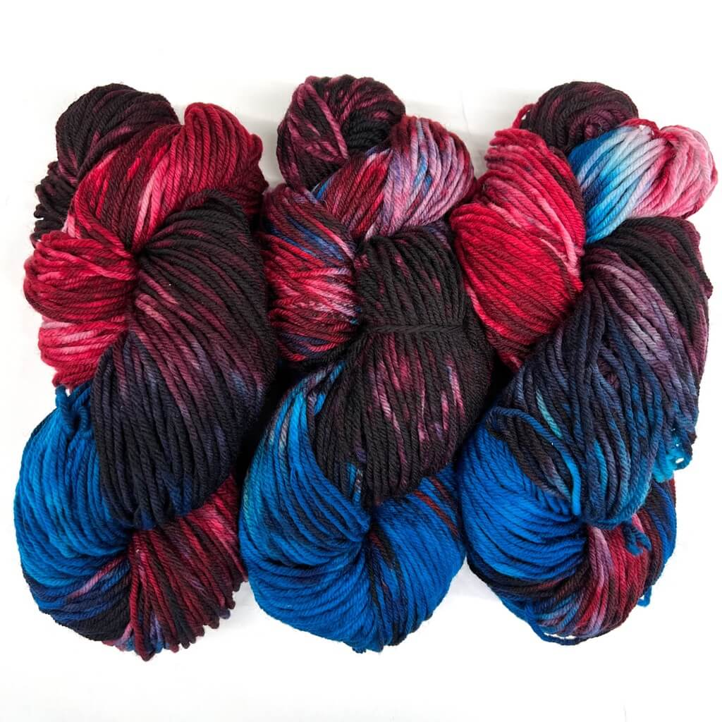 Hand Dyed Yarn, Dark Blues & Burgundy, Worsted 100% Superwash Merino Deep Burgundy Shadows, 100% Superwash Merino Worsted Weight