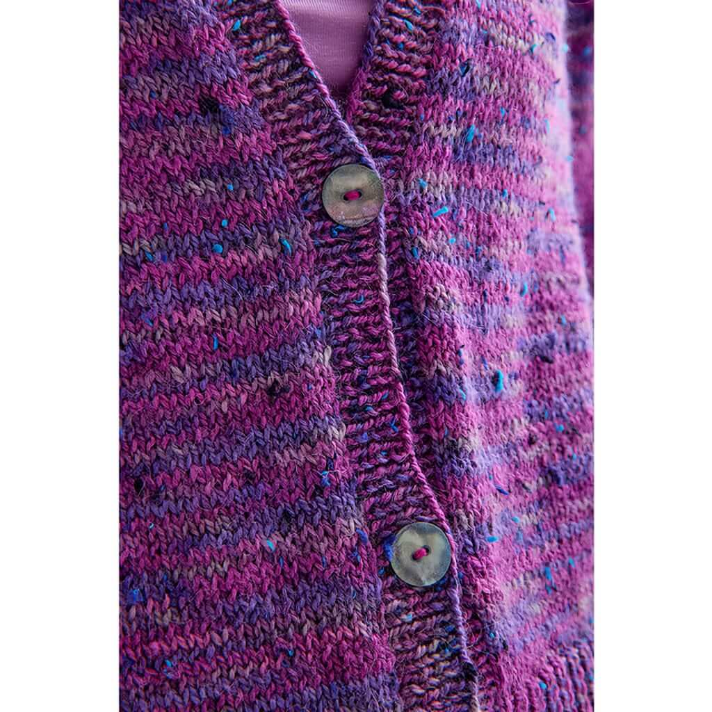 Fall Sweater Knitting Pattern Soibhan Sweater by Jody Long purple knit button up cardigan