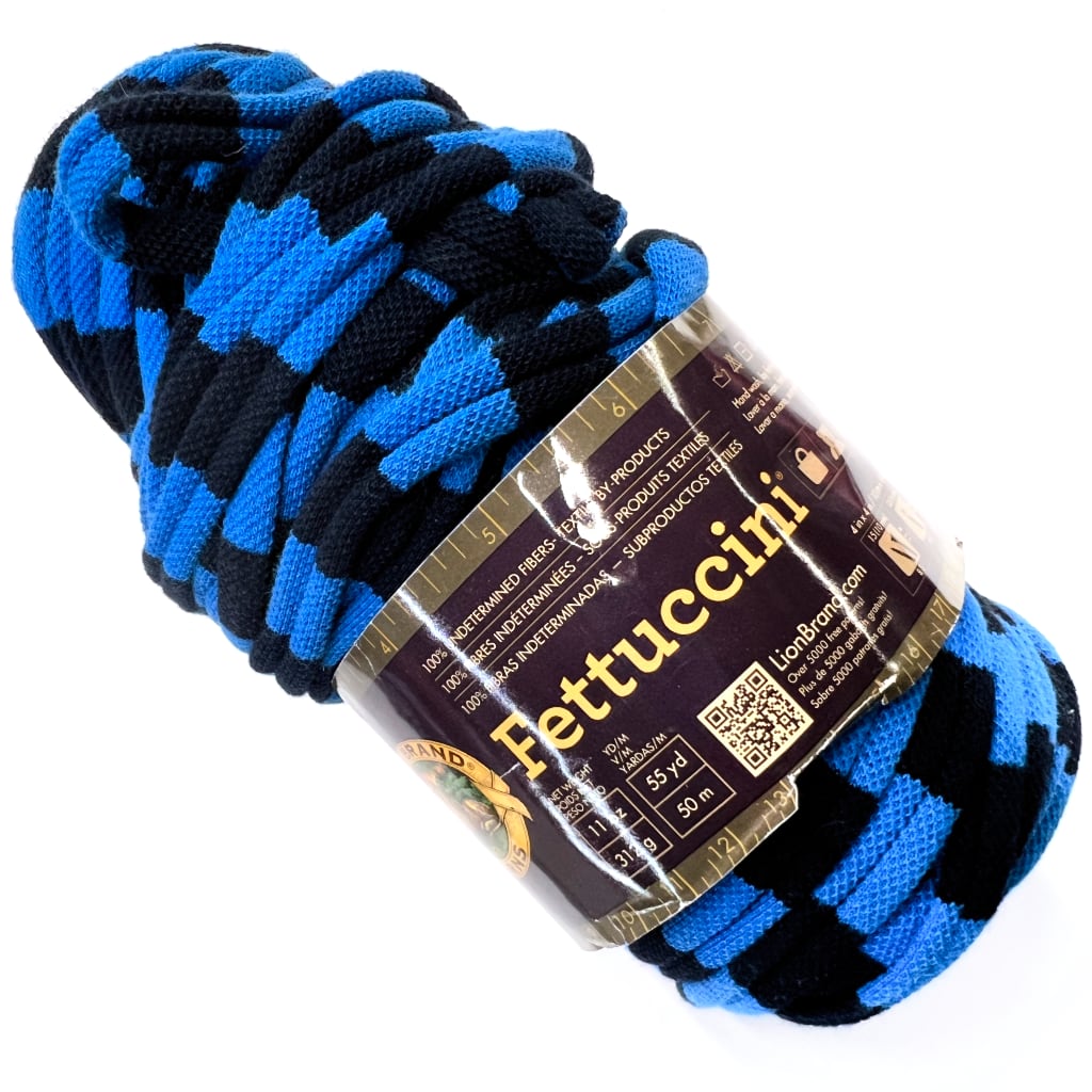 Lion Brand Yarns Fettuccini Yarn, Ribbon Yarn (Discontinued) Blue and Black Stripes
