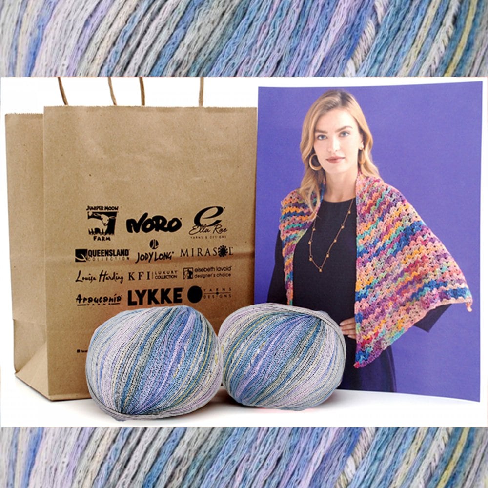 Colorful Crochet Shawl Kit for Summer, Louisa Harding Giardino Yarn Perris Crochet Shawl Kit Yarn Designers Boutique