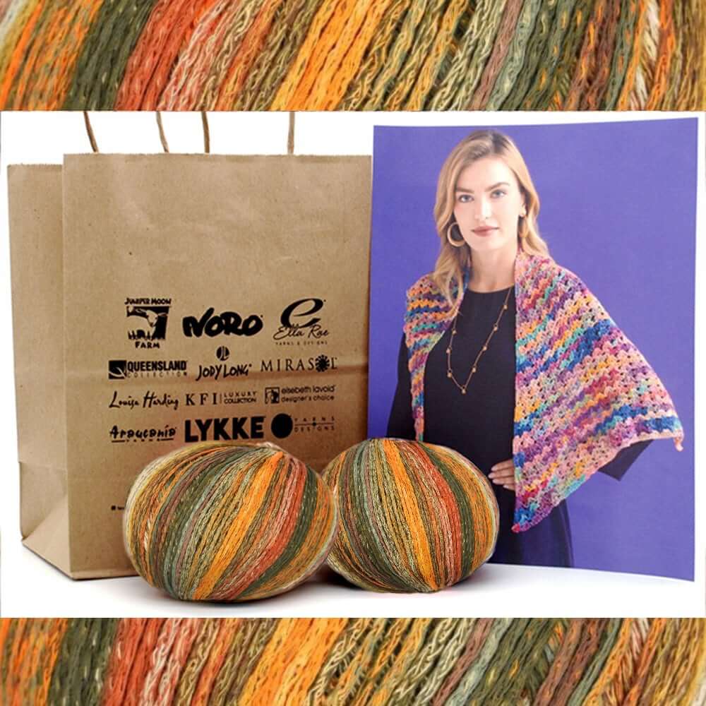 Colorful Crochet Shawl Kit for Summer, Louisa Harding Giardino Yarn Perris Crochet Shawl Kit Yarn Designers Boutique