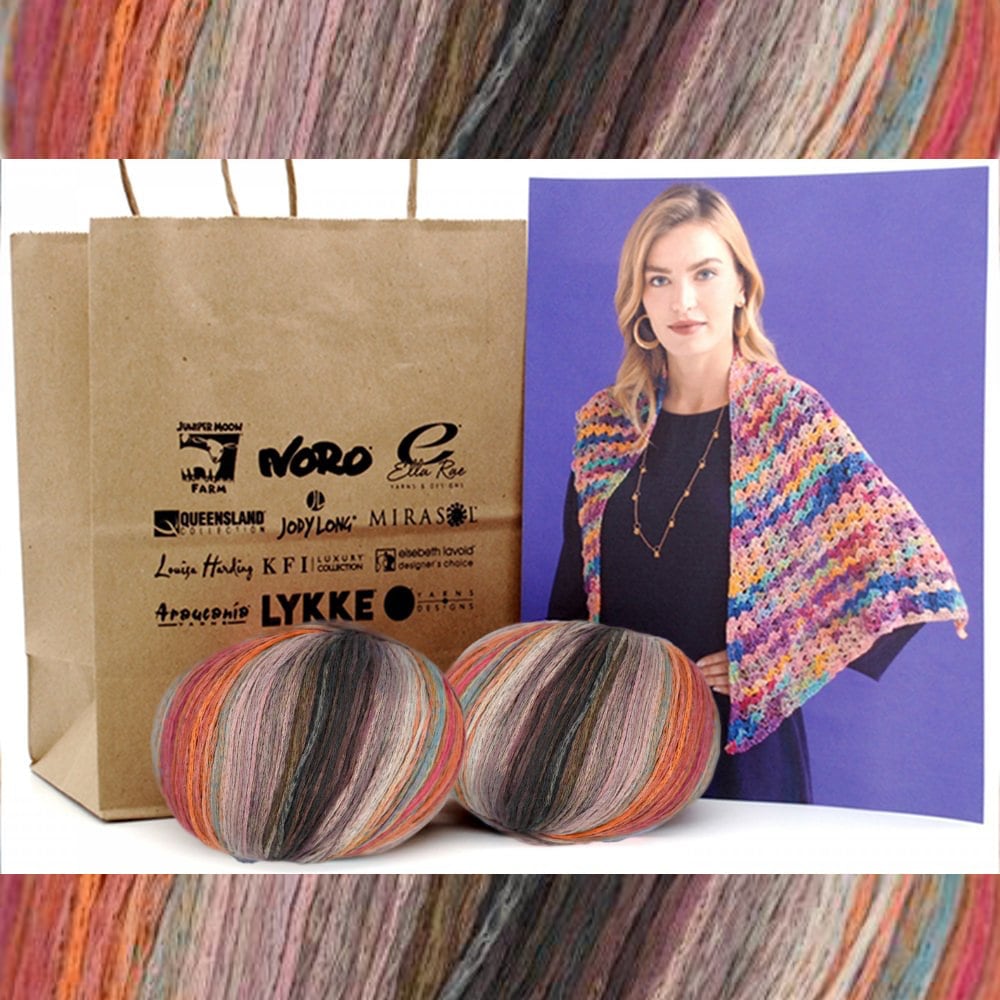 Colorful Crochet Shawl Kit for Summer, Louisa Harding Giardino Yarn Perris Crochet Shawl Kit Yarn Designers Boutique