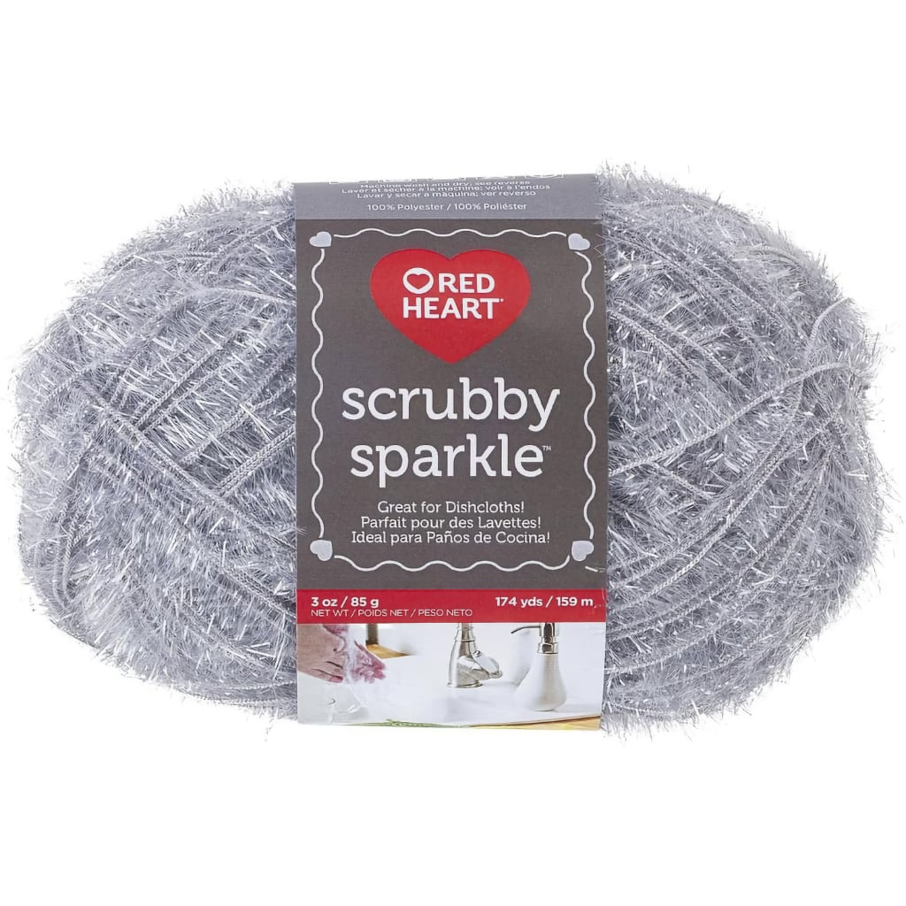 Scrubby Sparkle Yarn Oyster Silver Gray from Red Heart, For Quick Drying Washcloths Scrubby Sparkle Yarn from Red Heart Yarn Designers Boutique
