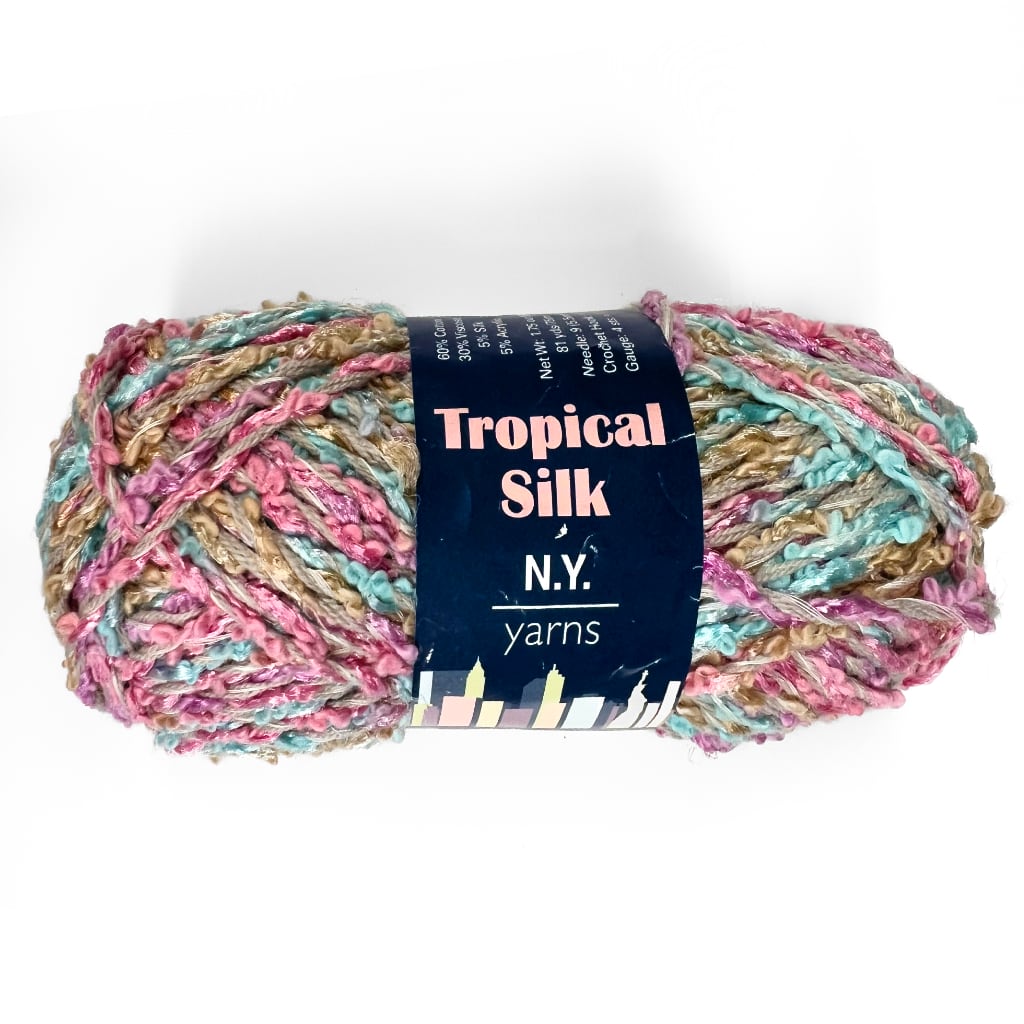 Silk Yarn Tropical Silk by N.Y. Yarns, Plied Multi Strand Beige/Pink Yarn Designers Boutique