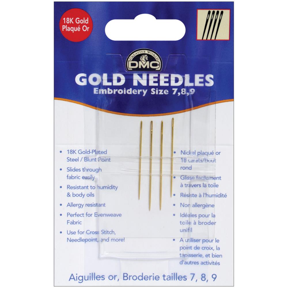 DMC Gold Embroidery Needles, Sizes 7, 8, 9 - Pack of 4 Gold Embroidery Needles, Sizes 7, 8, 9 - Pack of 4 Yarn Designers Boutique