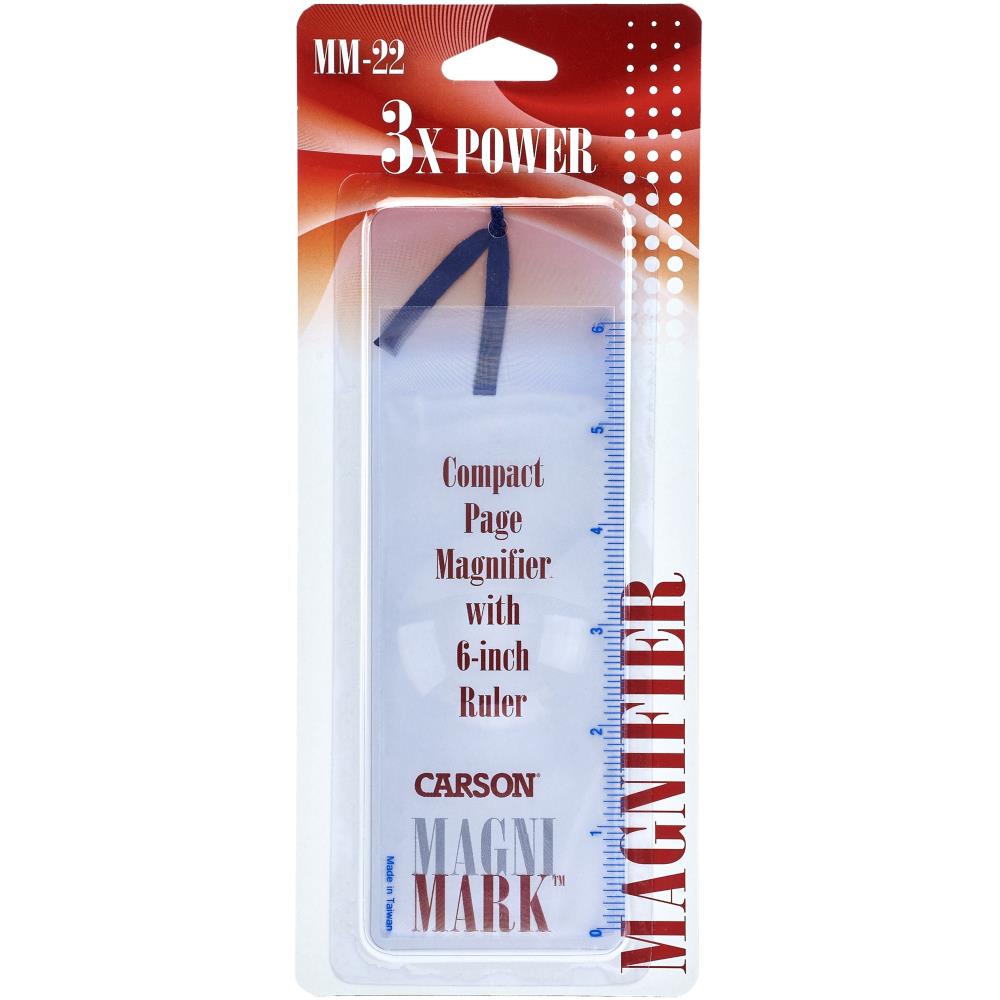 Magnifying Glass Bookmark with 6" Ruler, Carson MagniMark MM-22 Magnifying Bookmark with 6" Ruler Yarn Designers Boutique