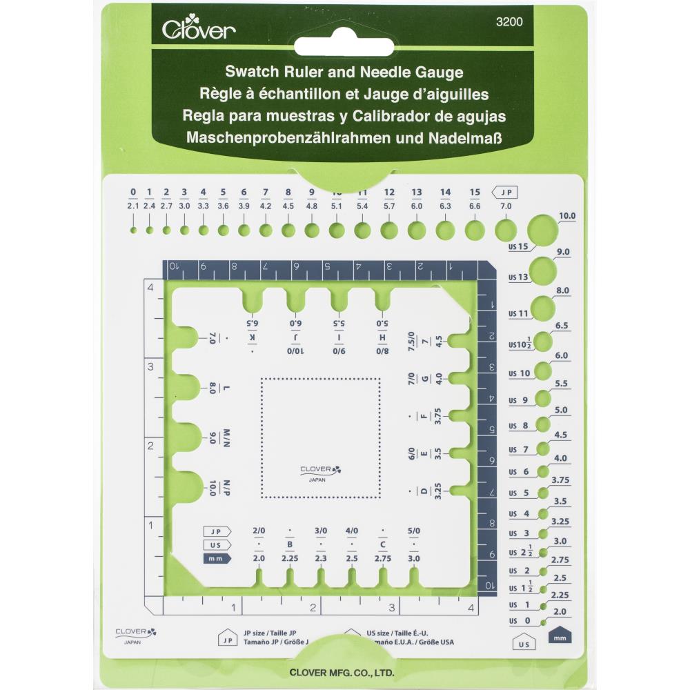 Clover Swatch Ruler & Needle Gauge, Measure Gauge in Inches or CM Clover Swatch Ruler, Needle & Hook Sizer Yarn Designers Boutique