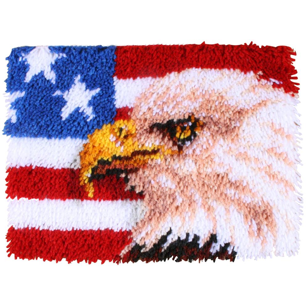 Latch Hook, Bald Eagle & American Flag | Latch Kits for Kids & Adults American Eagle and Flag Latch Hook Kit, 15" x 20" Yarn Designers Boutique