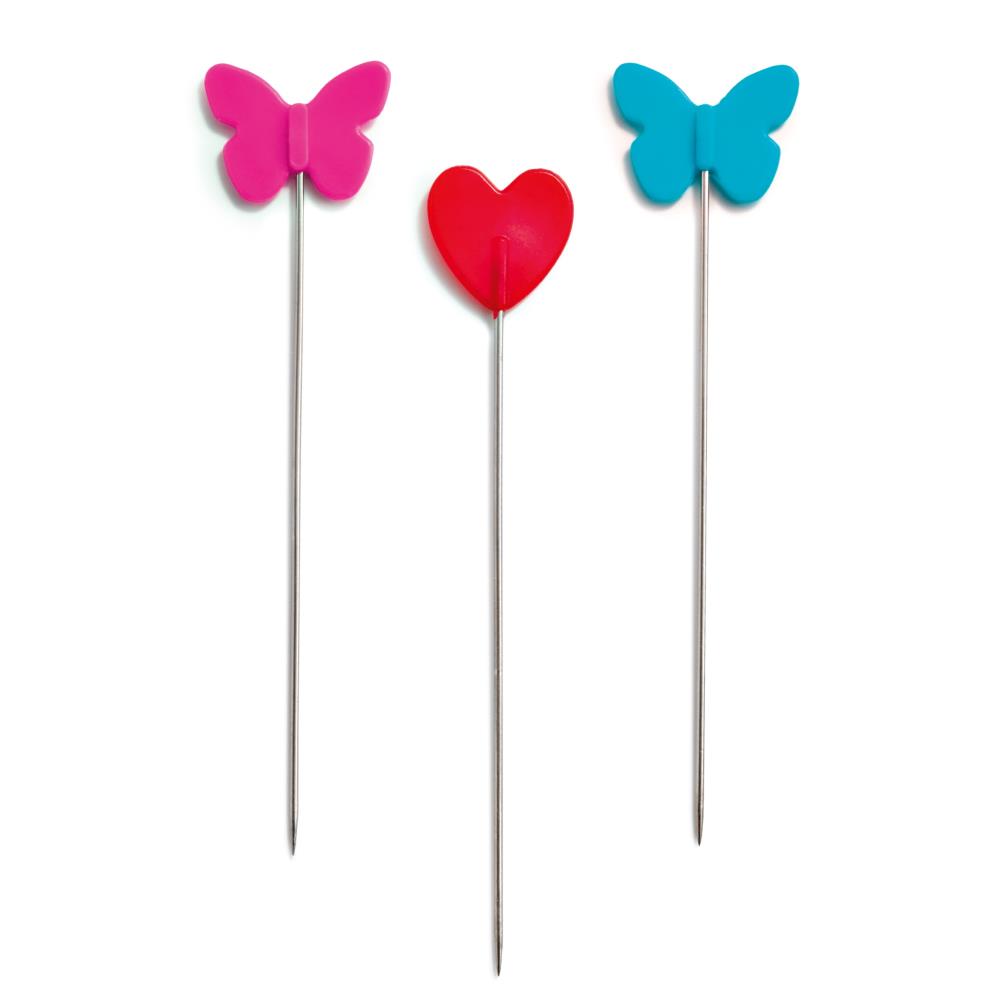 Sewing Pins | Flat Head Straight Pins Butterflies & Hearts | Prym Love 50 Flat Head Pins, Butterflies & Hearts by Prym Love Yarn Designers Boutique