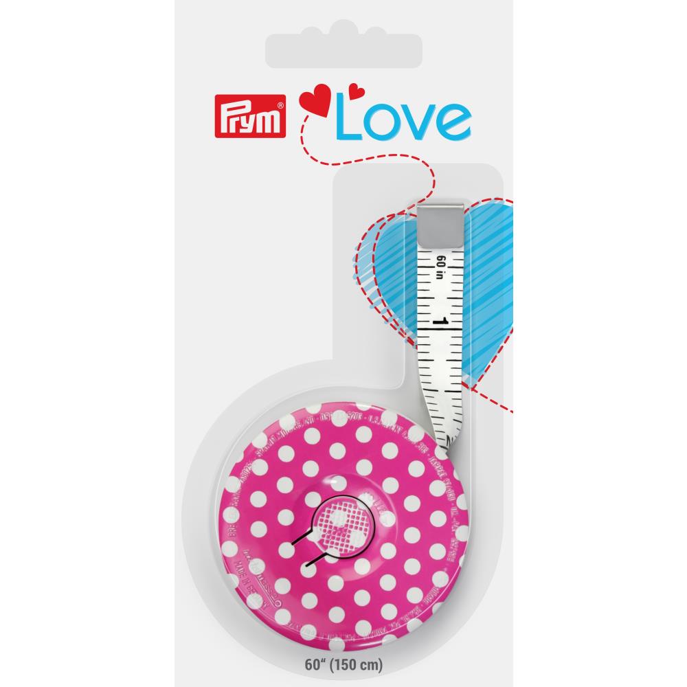 Tape Measure | Pink Polka Dot 60" Sewing Measuring Tape | Prym Love Pink Polka Dot 60" Tape Measure by Prym Love Yarn Designers Boutique