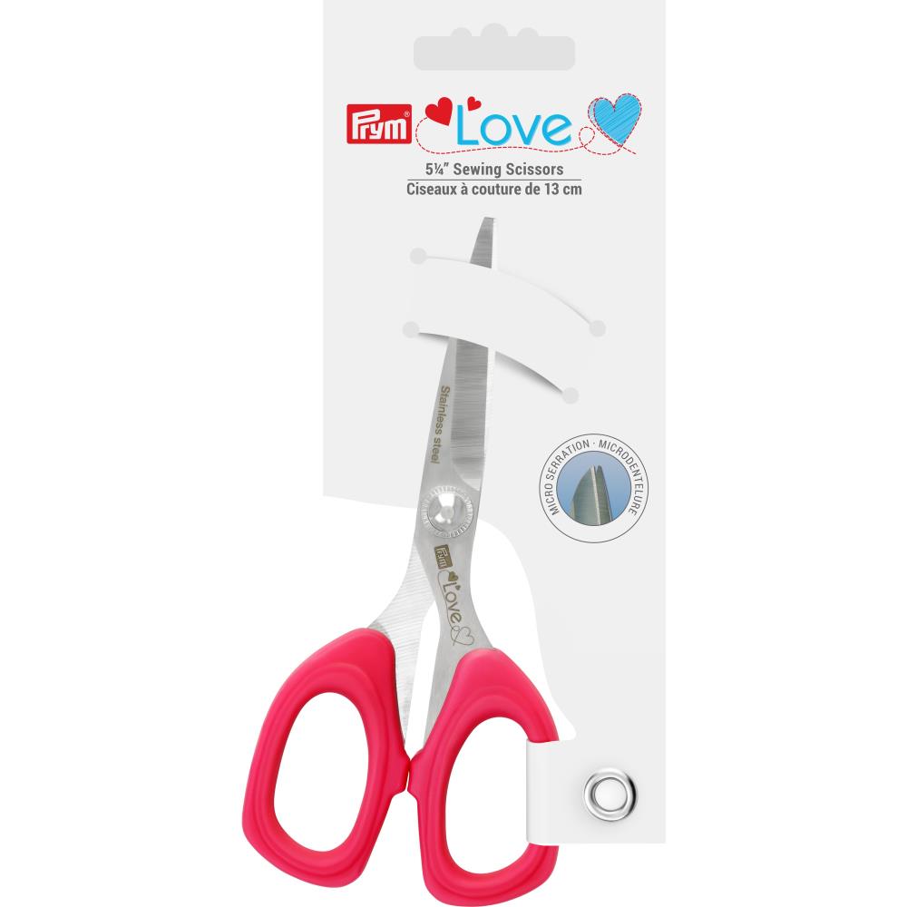 Fabric Scissors | Stainless Steel Blade with Serrated Edges, Prym Love Fabric Scissors 5 1/4", by Prym Love Yarn Designers Boutique