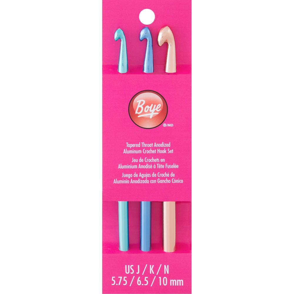 Boye Aluminum Crochet Hook Set J, K, N (5.75mm-10mm) Boye Aluminum Crochet Hook Set J, K, N Yarn Designers Boutique
