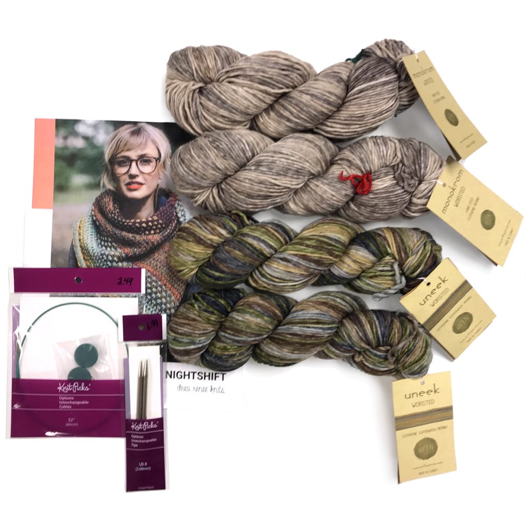Andrea Mowry's Nightshift Shawl Knitting Kit with Urth Yarns Yarn