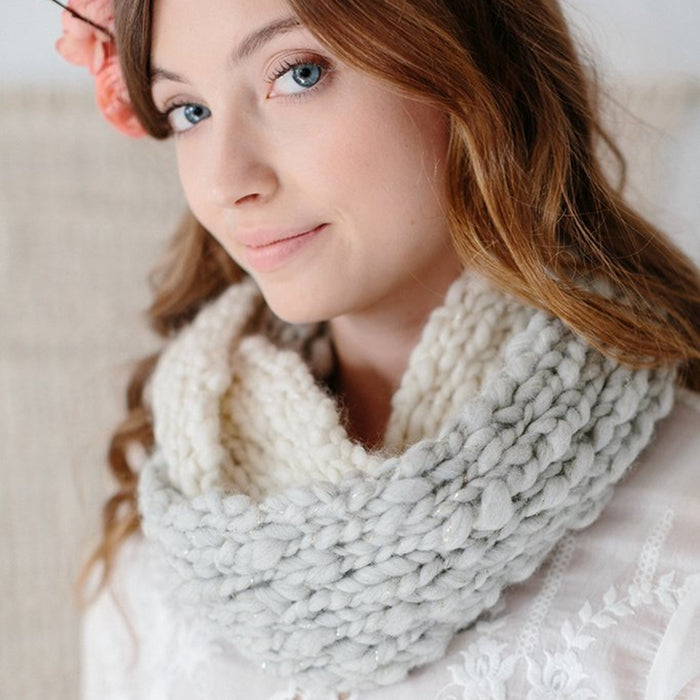 Cowl Knitting Pattern with Bulky Knit Collage Yarns, Beginner Cowl Kit Knitspiration Cowl, Beginners Knitting Kit Yarn Designers Boutique