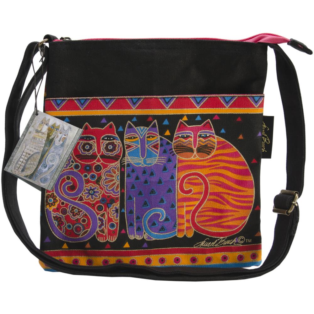 Laurel Burch Crossbody Bag with Zipper Top, Feline Friends Laurel Burch Cat Crossbody Purse with Zipper Top Yarn Designers Boutique