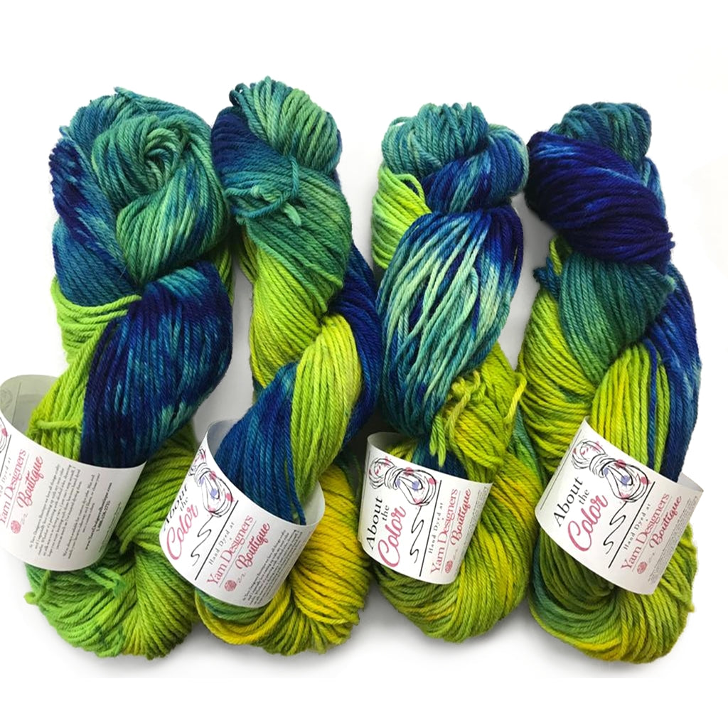 Worsted Yarn | Hand Dyed Color Shift Yellow & Blue Yarn | Merino Yarn Irises Floating in the Breeze, Worsted Suri Alpaca & Merino Yarn Designers Boutique