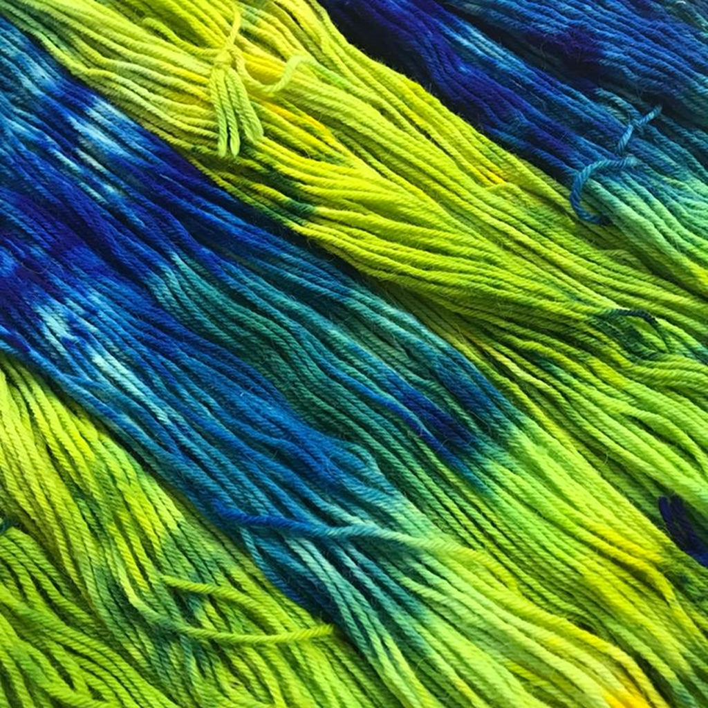 Worsted Yarn | Hand Dyed Color Shift Yellow & Blue Yarn | Merino Yarn Irises Floating in the Breeze, Worsted Suri Alpaca & Merino Yarn Designers Boutique