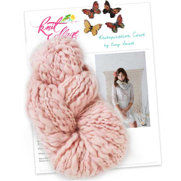Cowl Knitting Pattern with Bulky Knit Collage Yarns, Beginner Cowl Kit Knitspiration Cowl, Beginners Knitting Kit Yarn Designers Boutique