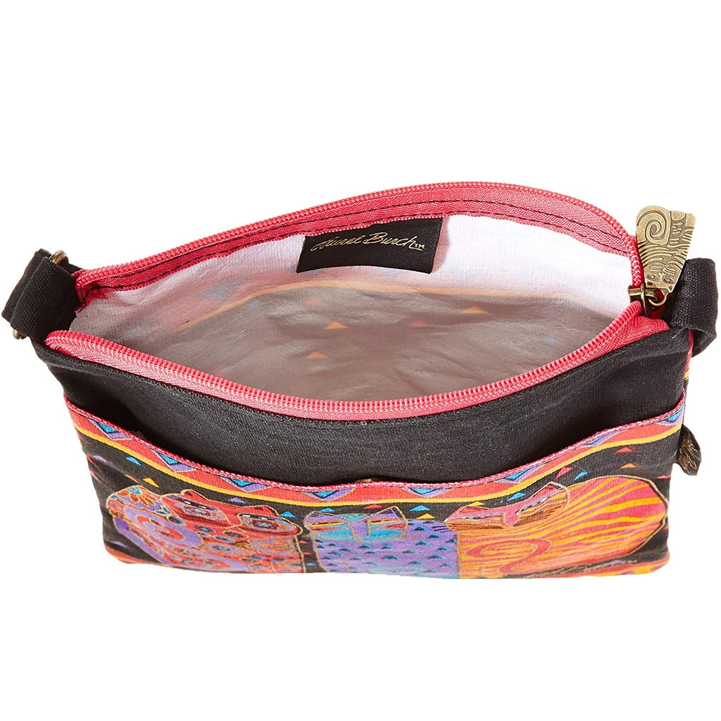 Laurel Burch Crossbody Bag with Zipper Top, Feline Friends Laurel Burch Cat Crossbody Purse with Zipper Top Yarn Designers Boutique