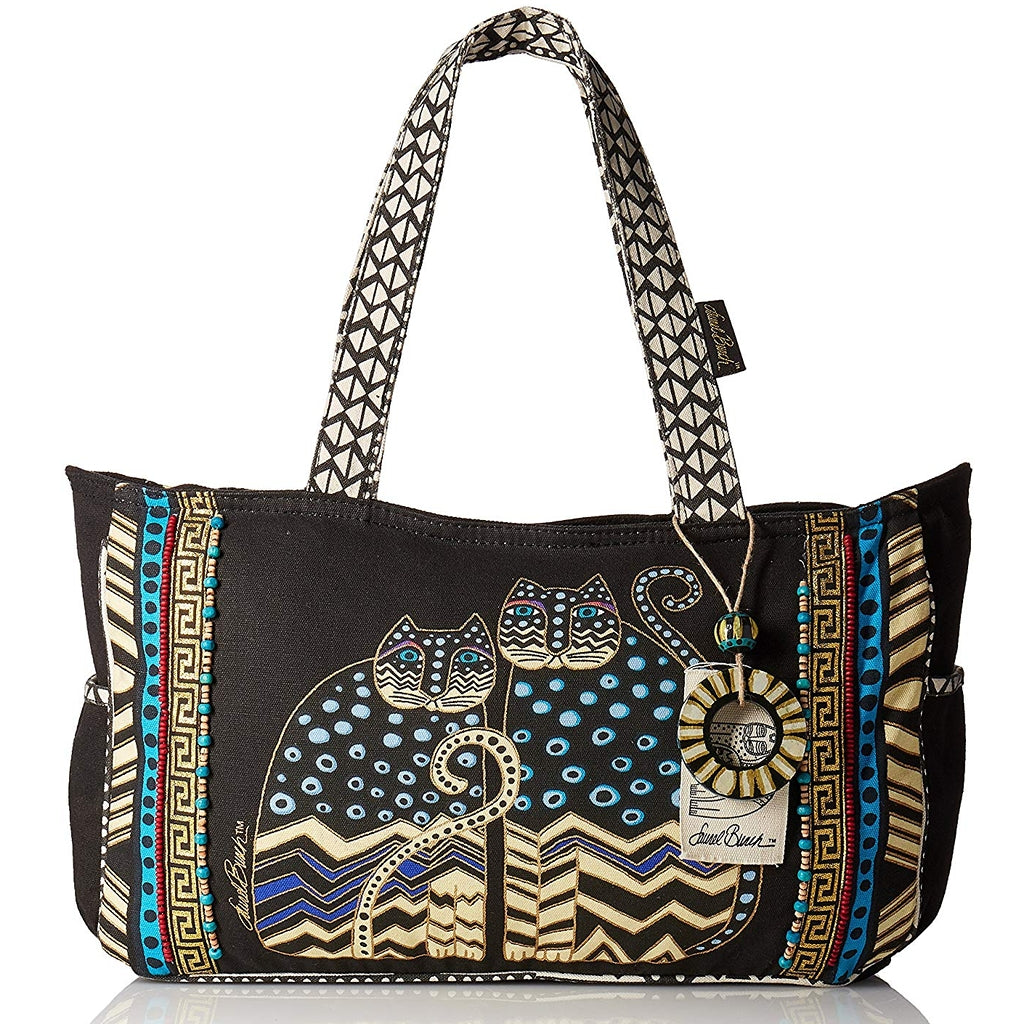 Laurel Burch Medium Tote Bag, Spotted Cat with Zipper Top
