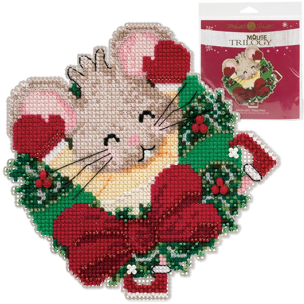 Beade Cross Stitch Kits, Christmas Ornaments, Adorable Mouse Designs Holiday Mouse Ornament, Beaded Cross Stitch Kit Yarn Designers Boutique