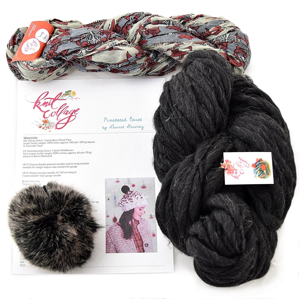 Knitting Kit for Knit Collage's Pixelated Beret with Pom Pom Pixelated Beret Knitting Kit Yarn Designers Boutique