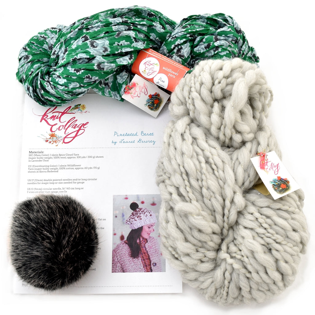 Knitting Kit for Knit Collage's Pixelated Beret with Pom Pom Pixelated Beret Knitting Kit Yarn Designers Boutique