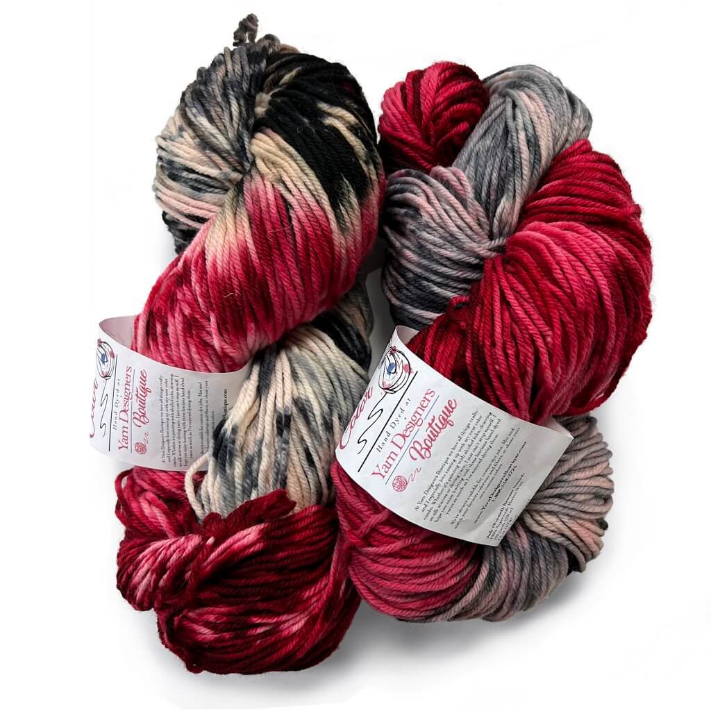 Red Yarn with Grey & Black Accents Hand Dyed Pooling Yarn Red Ashes, Yarn Designers Boutique