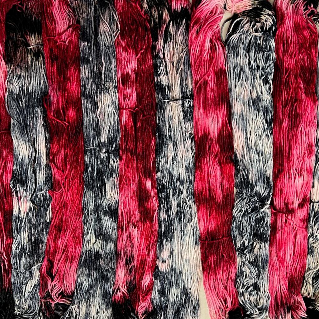 Red Yarn with Grey & Black Accents Hand Dyed Pooling Yarn Red Ashes, Yarn Designers Boutique