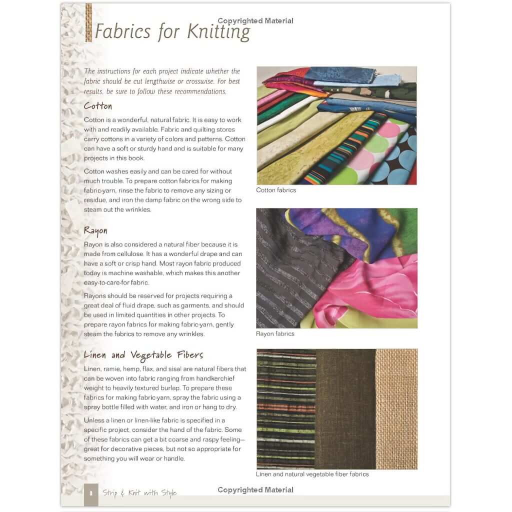 Strip & Knit with Style Using Ribbons of Fabric, Knitting Pattern Book Strip & Knit with Style Using Ribbons of Fabric Yarn Designers Boutique