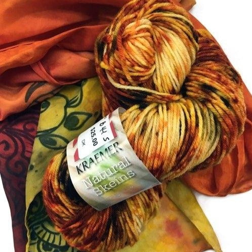 Hand Dyed DK Variegated Yarn, Autumn Yellow, Oranges & Reds, Superwash Merino DK