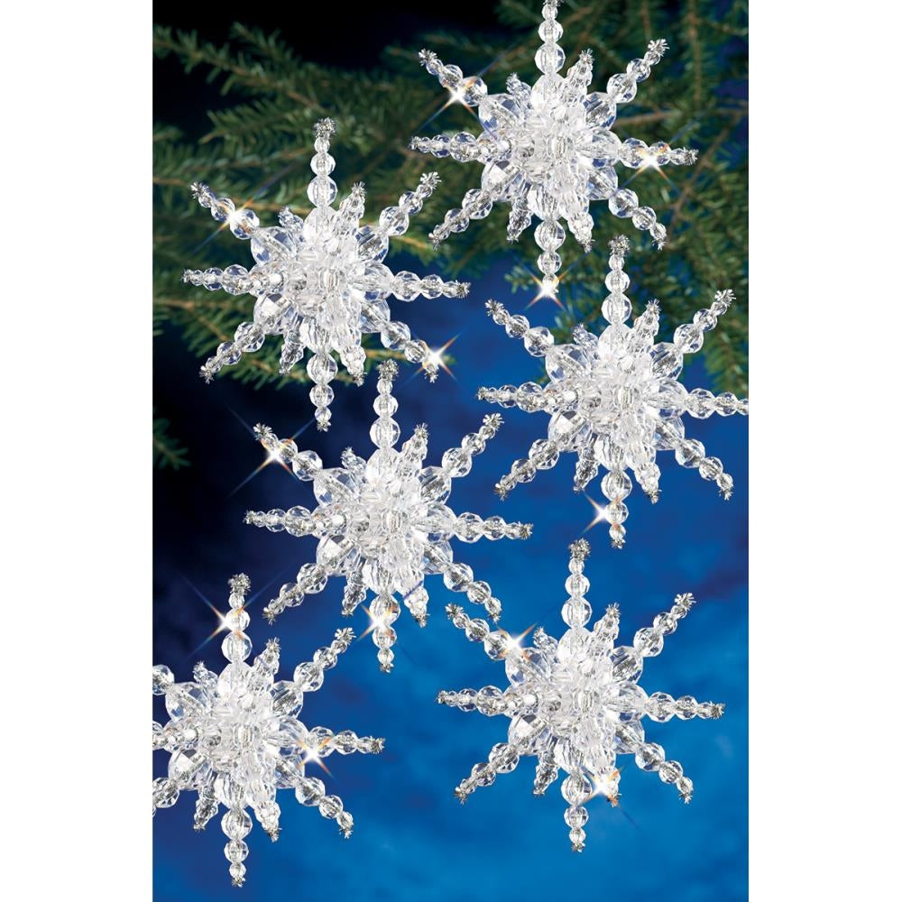 Christmas Ornaments Snowflake Star, Beaded Christmas Decorations Kit Snow Clusters Christmas Decorations, Beading Kit #7282 Yarn Designers Boutique