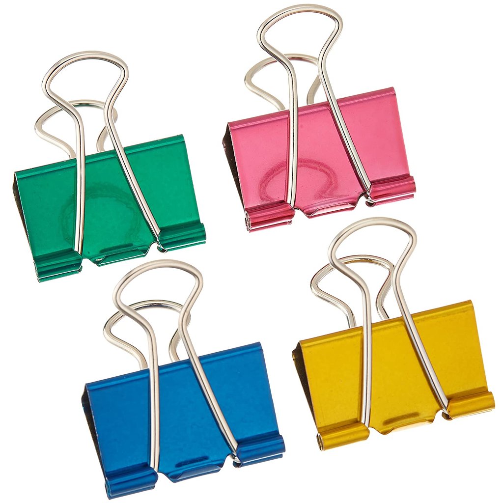 Large Color Coded Binder Clips, Metallic Finish 4 Pack Binder Clips, Large Metallic 4 Pack Yarn Designers Boutique