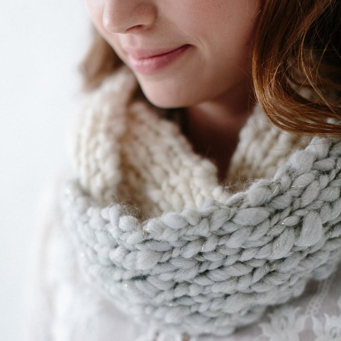 Cowl Knitting Pattern with Bulky Knit Collage Yarns, Beginner Cowl Kit Knitspiration Cowl, Beginners Knitting Kit Yarn Designers Boutique
