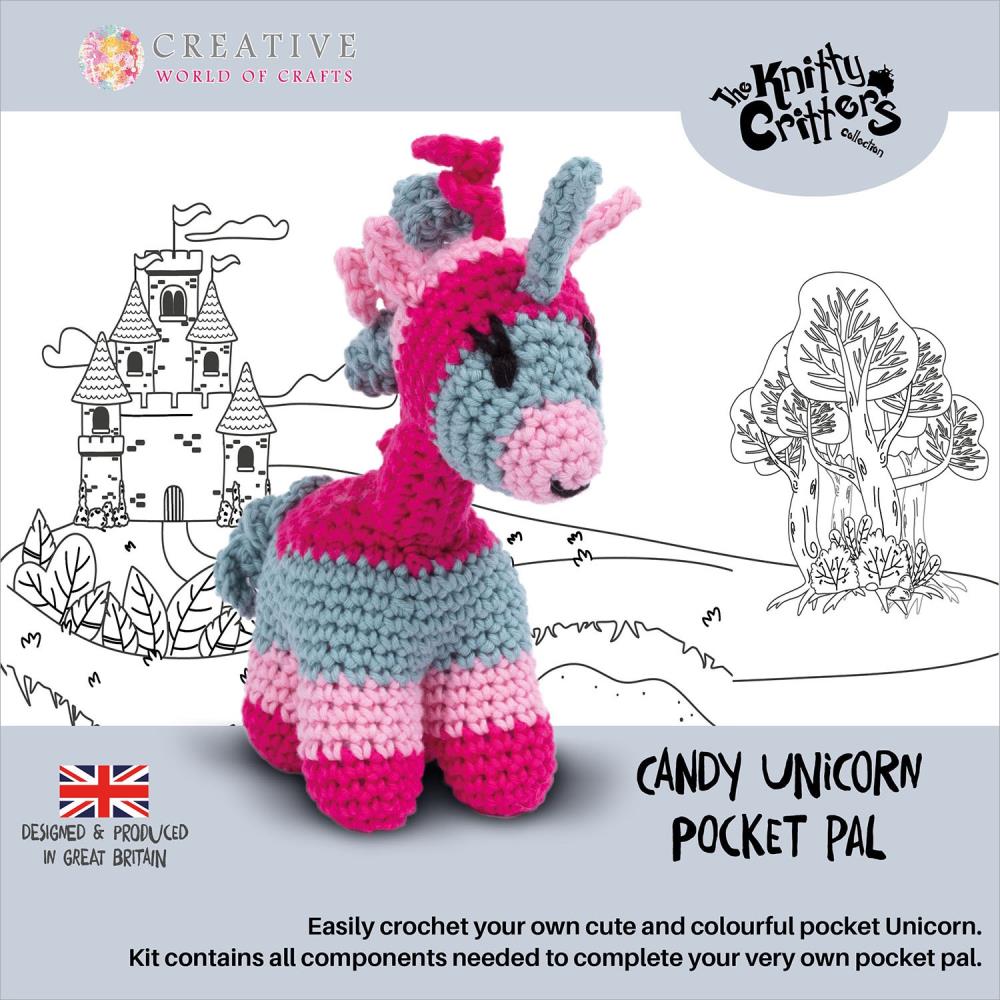 Creative Expressions The Knitty Critters Pocket Pal Crochet Kits, Candy Unicorn