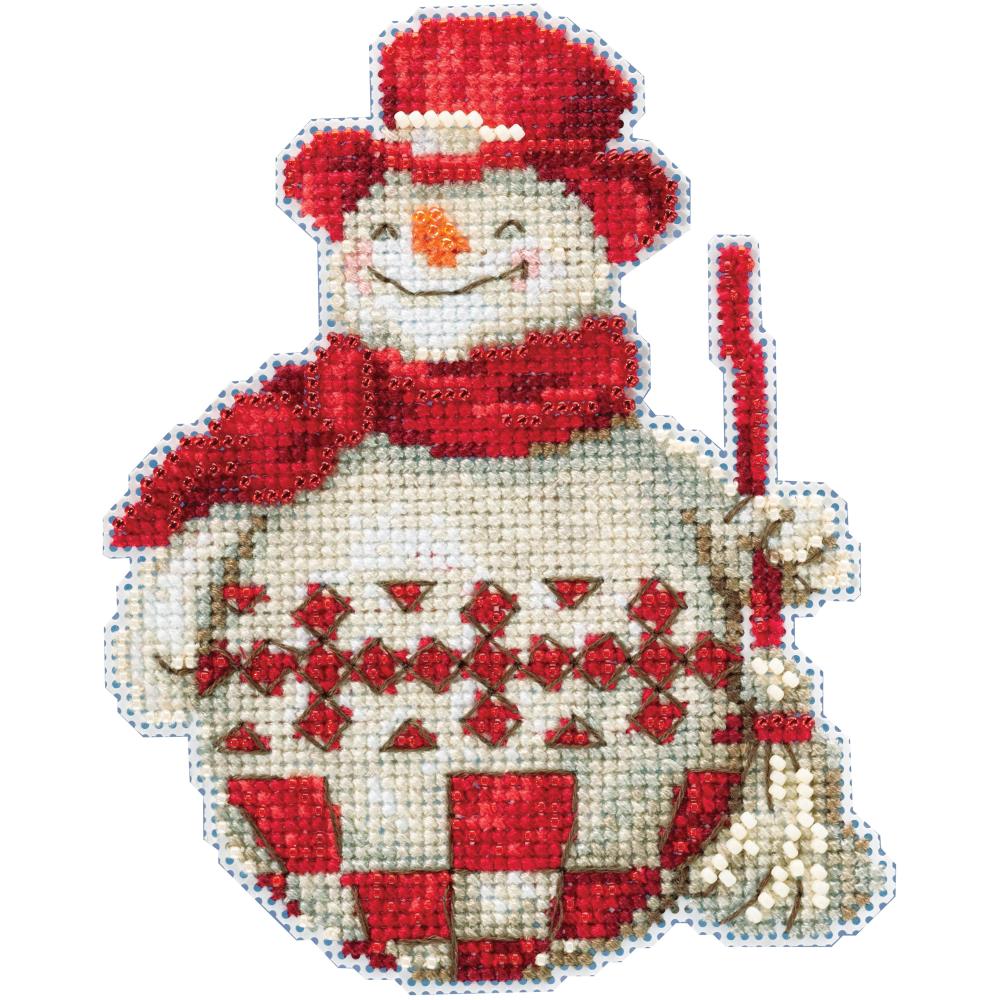 Christmas Ornaments Cross Stitch Kit, Beaded Frosty the Snowman Holiday Cross Stitch Kit, Nordic Snowman Yarn Designers Boutique