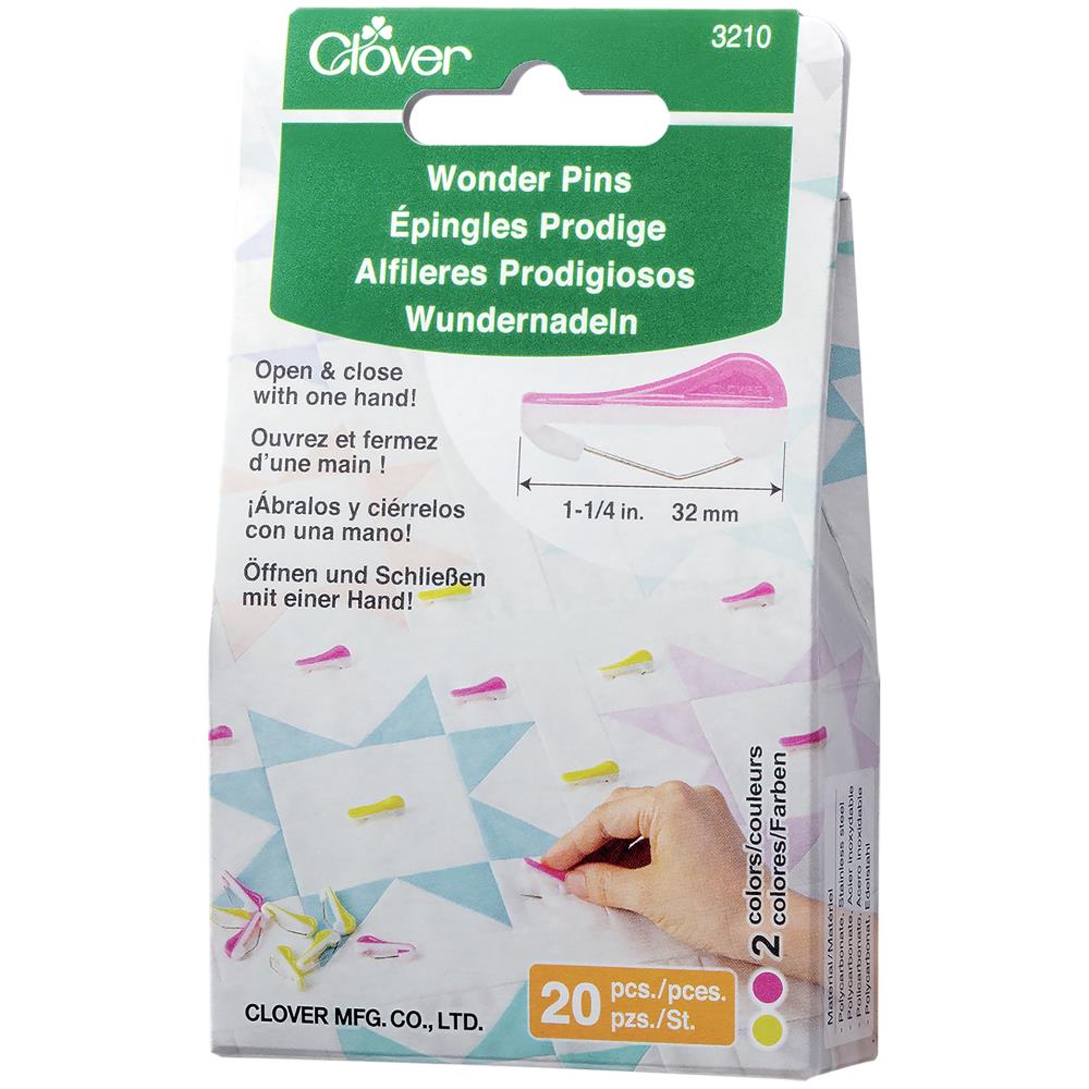 Clover Wonder Pins, Pin Your Sewing & Quilting Projects with One Hand Wonder Pins, One-Handed Pins, 20 Pack Yarn Designers Boutique