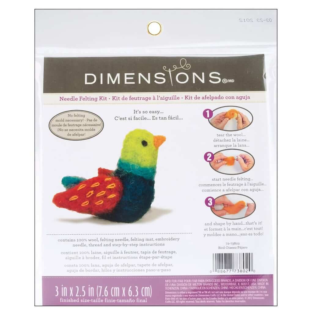 Beginner Needle Felting Kit | Plush Felted Bird | Felt Animals Beginner Needle Felting Kit, Colorful Bird Yarn Designers Boutique