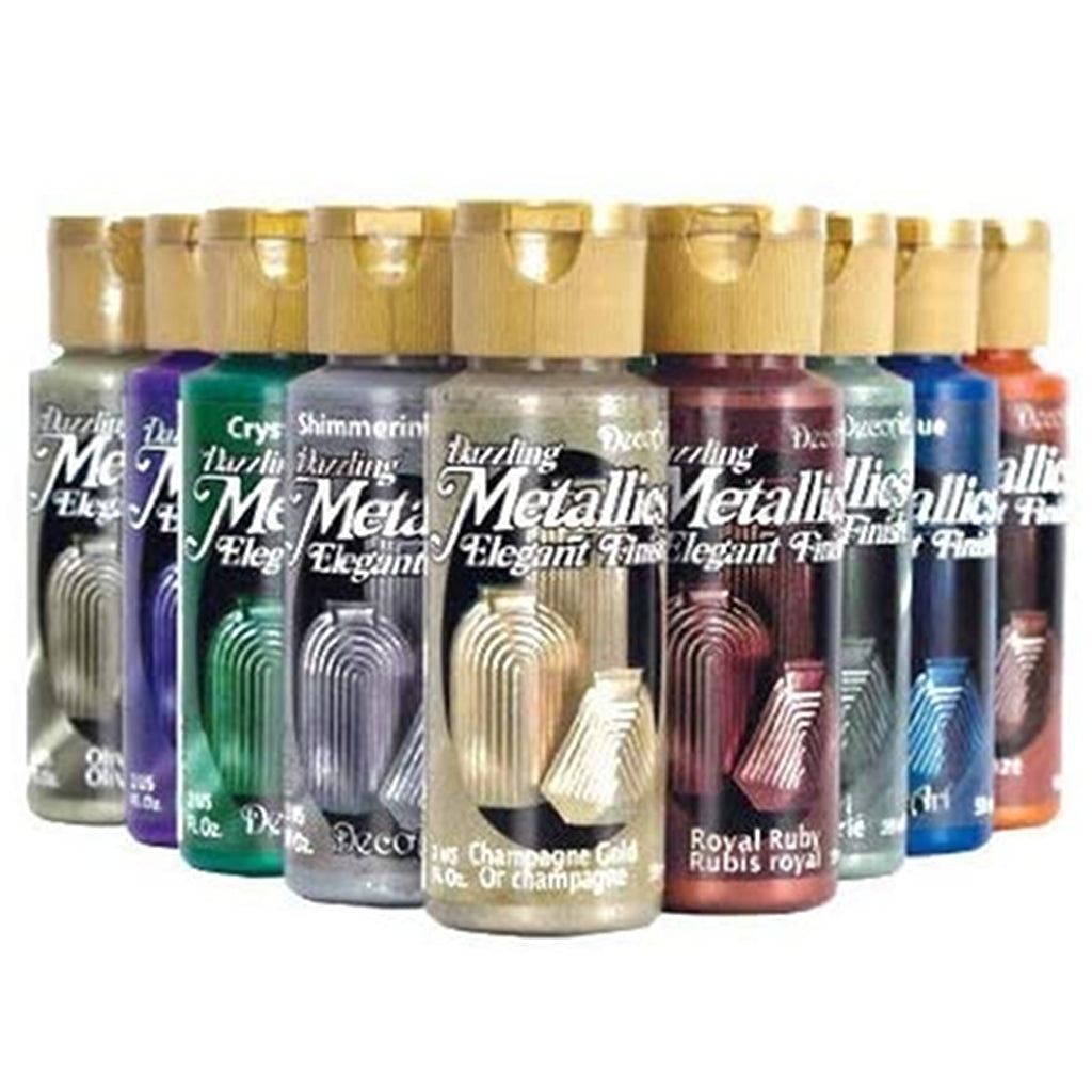 Metallic Acrylic Paint | Dazzling Metallics DecoArt Craft Paint Dazzling Metallic, DecoArt 2 Ounce Bottle Yarn Designers Boutique