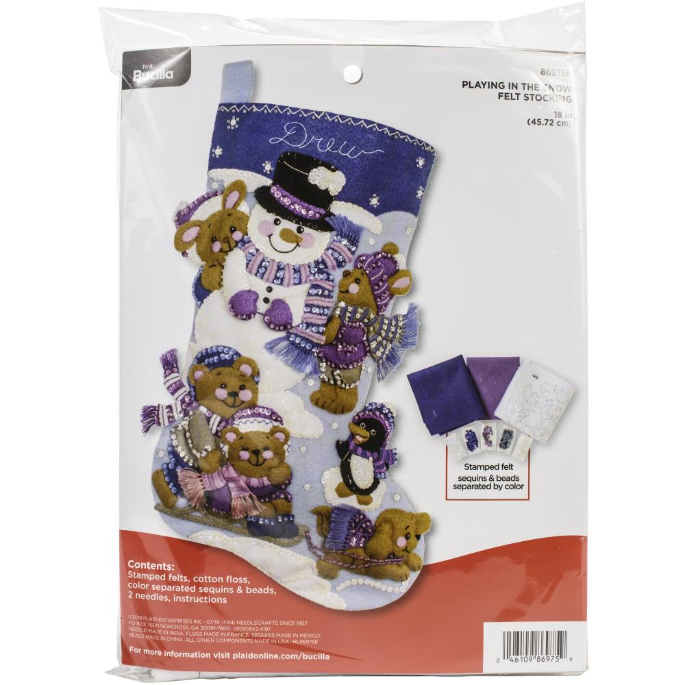 Christmas Stocking Kit, Playing in the Snow, Felt Stocking Kit ChristmasStocking Kit, Playing in the Snow 18" Long Yarn Designers Boutique